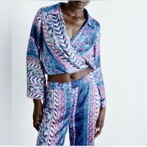 Nwt Zara 2PC Satin Effect Printed Pants & Cropped Top Medium /Large